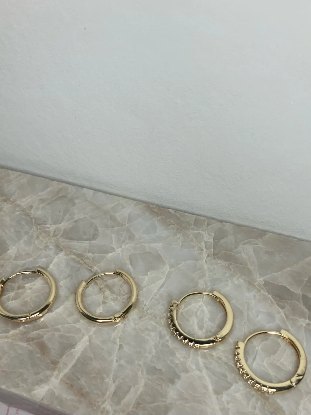14K Gold Plated Huggie Hoop Earrings Set – 2 Pairs | 14mm CZ Tennis Huggies
